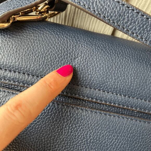 Michael Kors Navy Leather Satchel Crossbody Bag Gold Hardware Top Handle - Picture 15 of 15